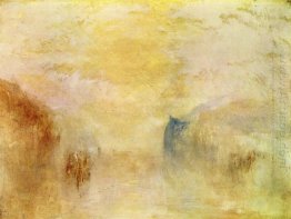 Soluppgång med en båt mellan Headlands 1840