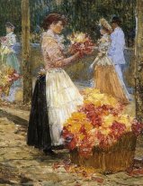 Kvinna Sellillng Flowers 1889