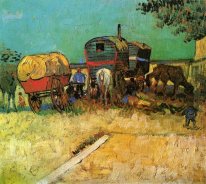 Acampamento dos ciganos com caravana 1888