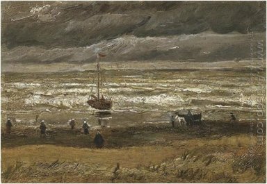 Stranden på Scheveningen i Stormy Weather