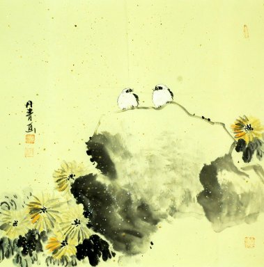 Crisântemo & Birds - Pintura Chines