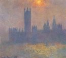 Britisches Parlament Wirkung von Sonnenlicht in den Nebel