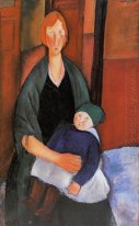 sittande kvinna med barn moderskap 1919