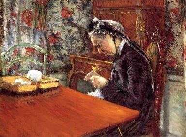 Porträt von Mademoiselle Boissiere Knitting 1877