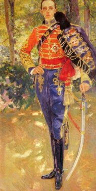 Porträt von König Alfonso XIII in der Uniform der Husaren 1907