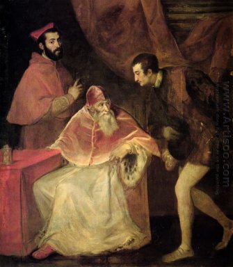 Paus Paulus III met zijn kleinzonen Alessandro en Ottavio Farnes