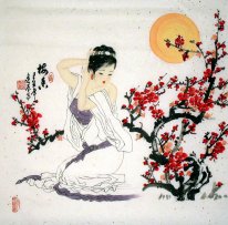 Mädchen tragen eine Blume-Honghua - Chinesische Malerei