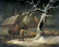 Shepherd i ett snöigt landskap