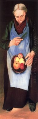 Oude vrouw Peeliing Apple
