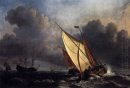 Bateaux de pêche hollandais dans une tempête