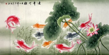 Fish & Lotus - Pittura cinese