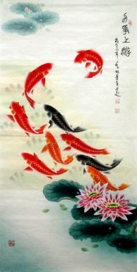 Fish & Lotus - peinture chinoise