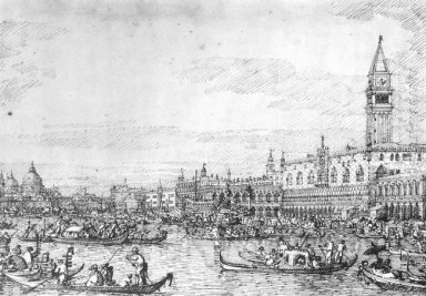 Venezia il canale di San Marco con il bucintoro alla fonda