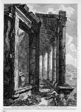 Blick von der Säulenhalle und die Tür des Tempels der Vesta Auf