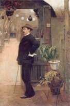 Il pittore Miguel Utrillo nei giardini