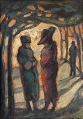 Figures in a wooded park