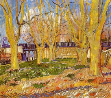 Avenida de árvores planas perto de Arles Station 1888