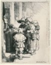 Bettler Almosen an der Tür eines Hauses 1648