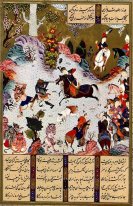 Tahmuras derrota a los Divs. Miniatura de Shahname