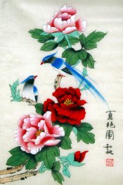 Peony & Burung - Lukisan Cina