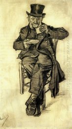 Föräldralös man med den bästa hatten som dricker kaffe 1882