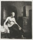 Donna Seduta mezzo vestito Accanto A Stove 1658