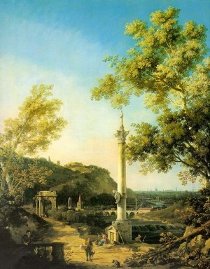Paisaje del río con una columna