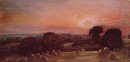 en hayfield nära East Bergholt vid solnedgången 1812
