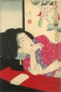 Procurando sonolento a aparência de um Courtesan da era Meiji