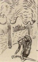 Uma mulher pegar uma vara na frente das árvores 1890