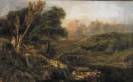 Gunung Pemandangan Dengan Fisherman 1830