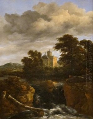 Landschaft mit Wasserfall und Schloss