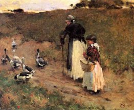 Old Wanita Dengan Anak Dan Goose 1885