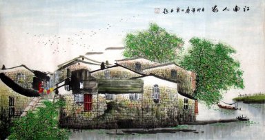 Мост и дерево - Цяо - китайской живописи