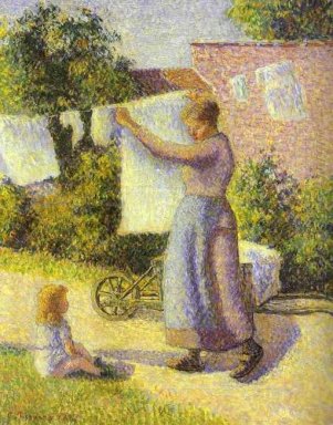 Vrouw ophangen van de wasmachine 1887