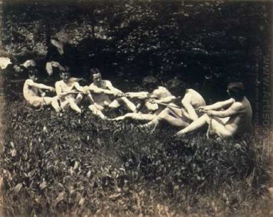 Nudes masculinos em um Tug of War Sentado