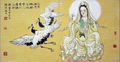 Guanshiyin, Guanyin Dan Crane - Lukisan Cina
