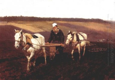 Porträt von Leo Tolstoi As A Pflüger Auf Einem Feld 1887