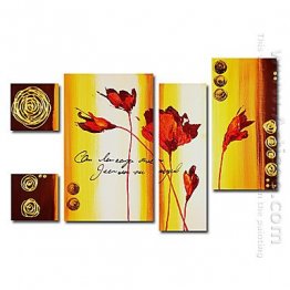 Pintados à mão pintura a óleo floral - conjunto de 5