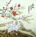 Peach & Birds-pittura cinese