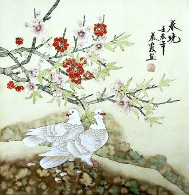 Peach & Birds -Chinese Målning