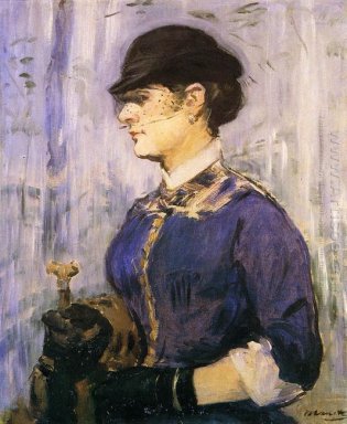mujer joven en un sombrero redondo 1877