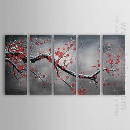Tangan-Dicat Floral Oil Painting - Set Dari 5