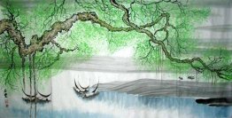 Båtar på floden-chuan - kinesisk målning