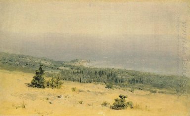 Vue de la plage et la mer depuis les montagnes de Crimée