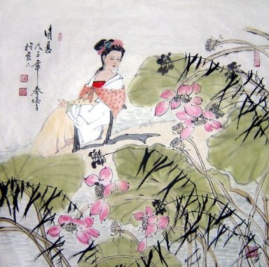 Hermosa Señora, Lotus - pintura china