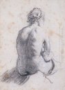 En studie av en kvinnlig nakenstudie som ses från The Back 1634