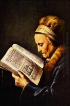 Porträtt av en gammal kvinna läsning