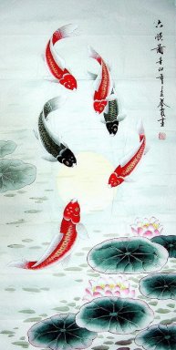 Peixes - Lotus - pintura chinesa