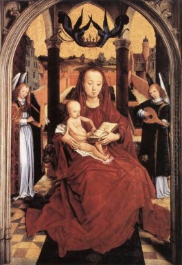 Virgen y niño Enthroned con dos ángeles Musical 1467